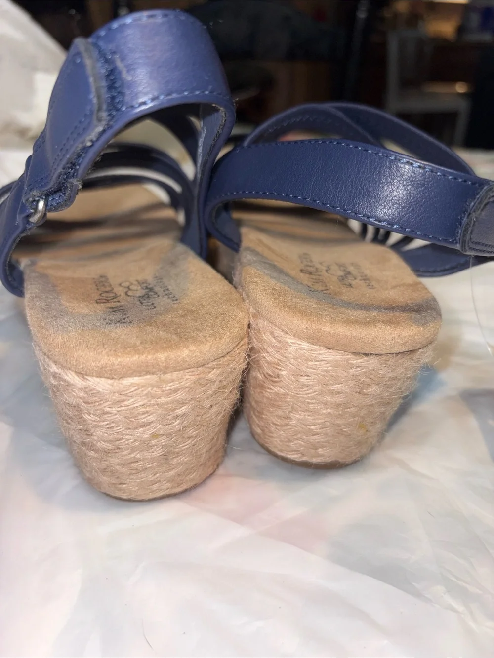 Kim Rogers Cassandra Navy Blue Elastic Strappy Wedge Sandal size 9